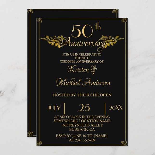 Invitación Royal Luxury Classic oro negro 50º aniversario (Anverso / Reverso)