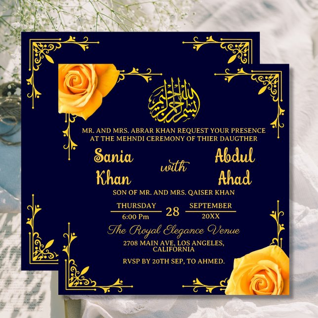 Invitación Royal Mehndi Yellow Rose Islamic Muslim Boda (Subido por el creador)