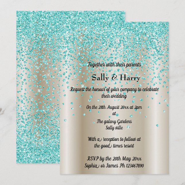 Invitación Royal Mint Diamonds boda Oro de cristal verde (Anverso / Reverso)