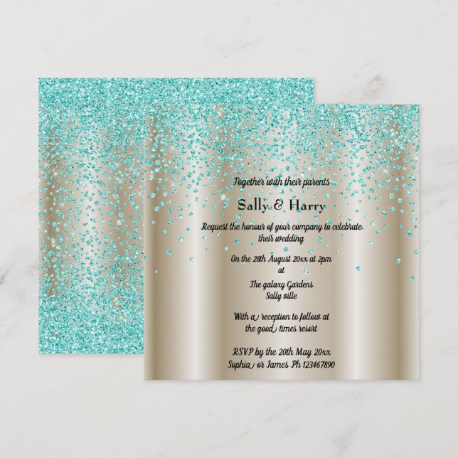 Invitación Royal Mint Diamonds boda Oro de cristal verde (Anverso / Reverso)