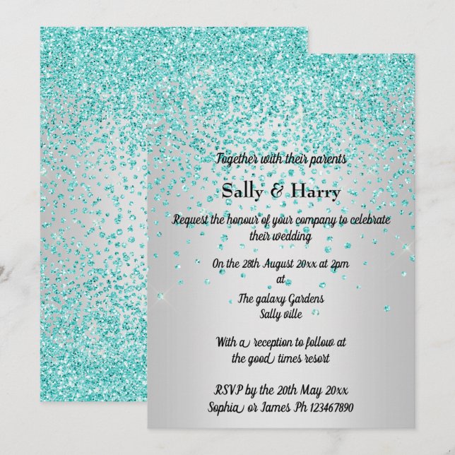 Invitación Royal Mint Diamonds boda Plata de cristal verde (Anverso / Reverso)
