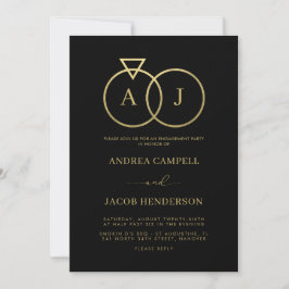Invitación Royal Monogram Black and Gold Engagement Party 