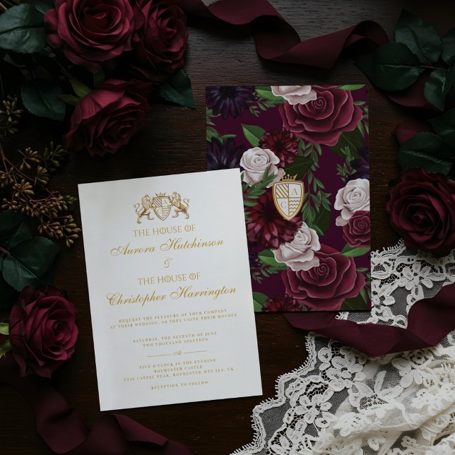 Invitación Royal Muse Medieval Fantasy White Floral Boda (Royal Muse Medieval Fantasy White Floral Wedding Invitation)