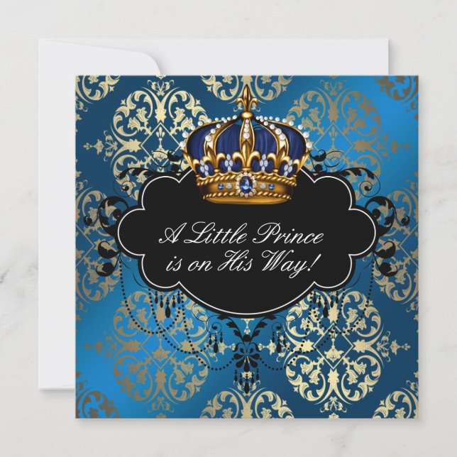 Invitación Royal Nave Blue Gold Prince Baby Boy Shower (Anverso)