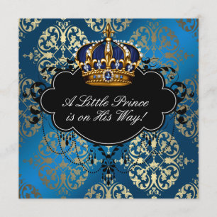Invitación Royal Nave Blue Gold Prince Baby Boy Shower