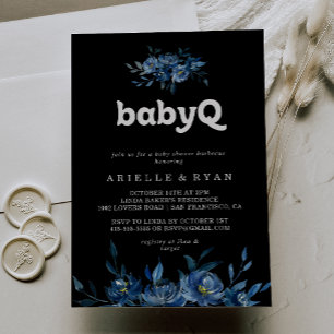 Invitación Royal Navy Azul Floral BabyQ Cumpleaños Barbecue
