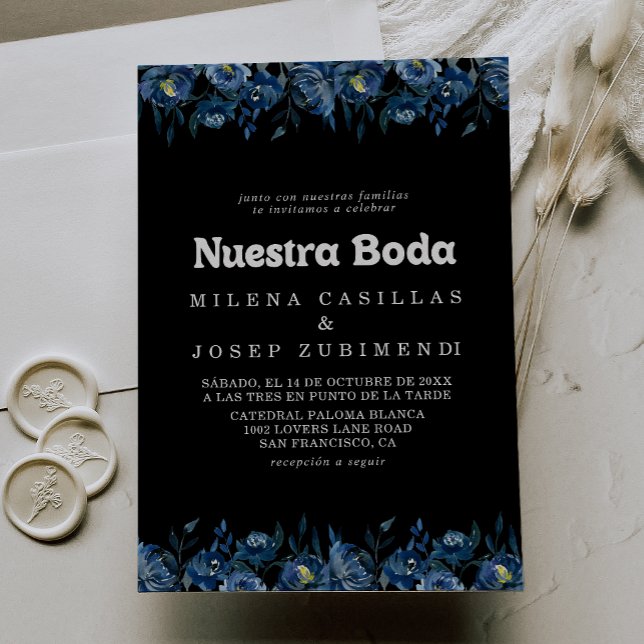 Invitación Royal Navy Azul Floral Nuestra Boda Boda (Subido por el creador)