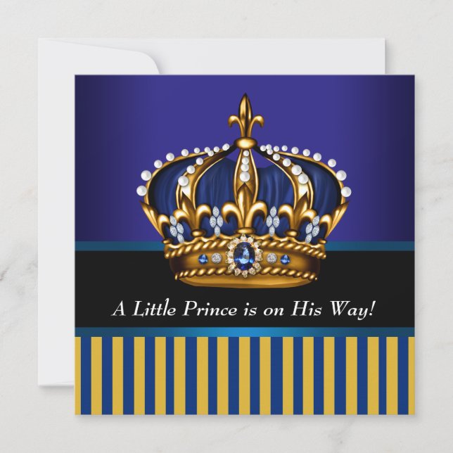 Invitación Royal Navy Blue Black Gold Prince Baby Boy Shower (Anverso)