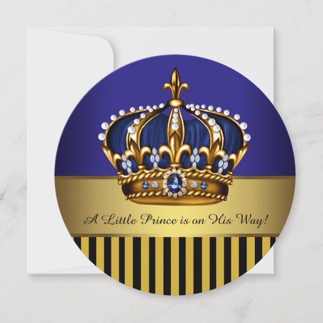 Invitación Royal Navy Blue Black Gold Prince Baby Boy Shower (Anverso)