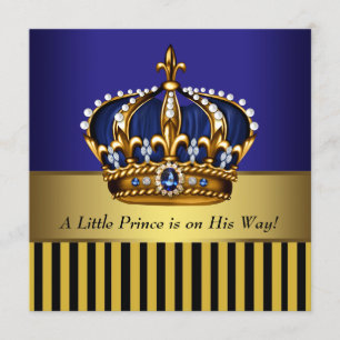 Invitación Royal Navy Blue Black Gold Prince Baby Boy Shower