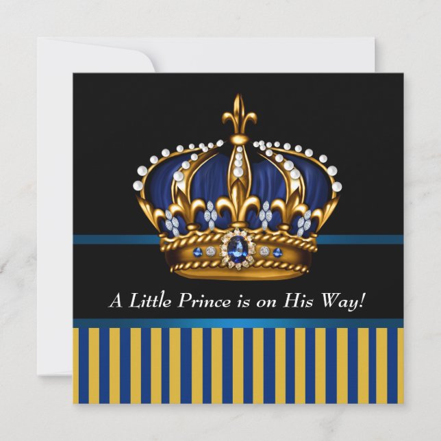 Invitación Royal Navy Blue Black Gold Prince Baby Boy Shower (Anverso)