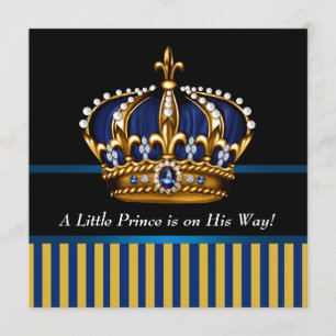 Invitación Royal Navy Blue Black Gold Prince Baby Boy Shower