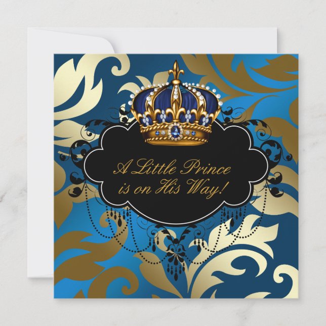 Invitación Royal Navy Blue Black Prince Baby Boy Shower (Anverso)