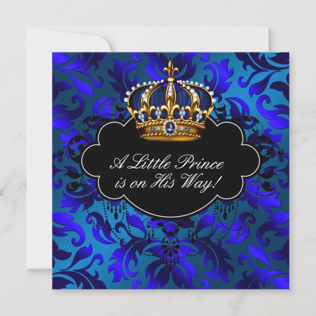 Invitación Royal Navy Blue Black Prince Baby Boy Shower (Anverso)
