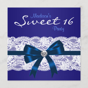 Invitación Royal Navy Blue Lace Blue Sweet 16 Fiesta