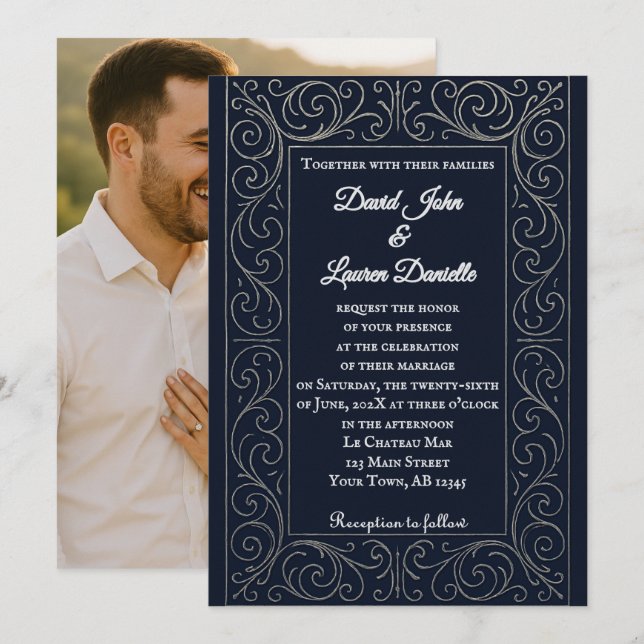 Invitación Royal Navy Photo Wedding Invitation (Anverso / Reverso)