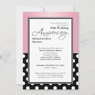 Invitación Royal Negro de Lunares Rosa 50 Aniversario