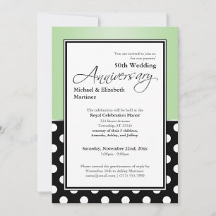 Invitación Royal Negro de Lunares Verde 50 Aniversario