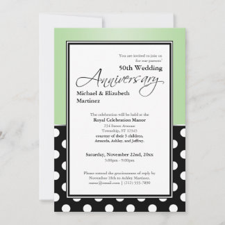 Invitación Royal Negro de Lunares Verde 50 Aniversario
