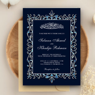 Invitación Royal Ornate Sapphire Boda musulmana azul islámica