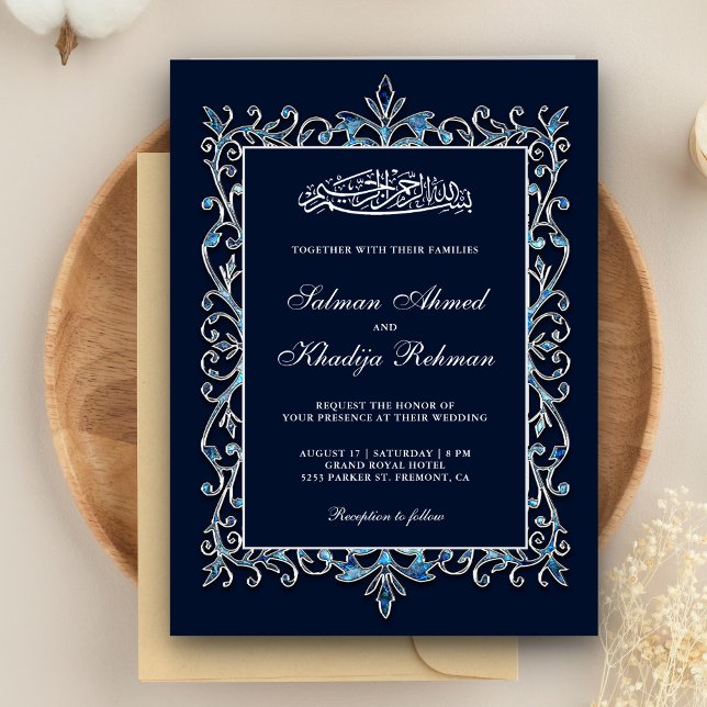 Invitación Royal Ornate Sapphire Boda musulmana azul islámica (Subido por el creador)