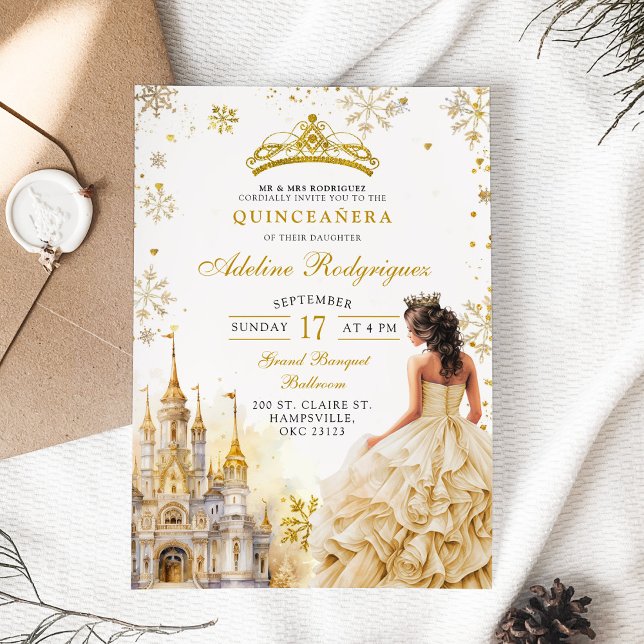 Invitación Royal Palace Gold Champagne Quinceanera cumpleaños (Subido por el creador)