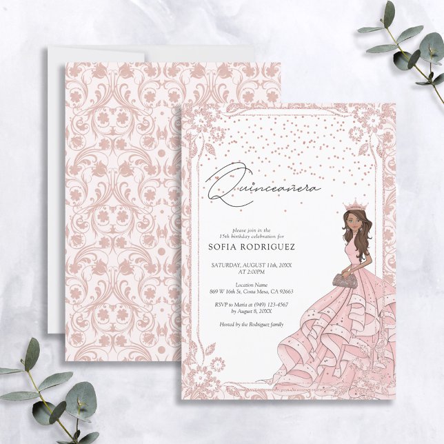 Invitación Royal Pink Rose Gold Vress Quinceanera Cumpleaños (Subido por el creador)