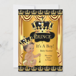 Invitación Royal Prince Baby Shower Black Gold Brunette