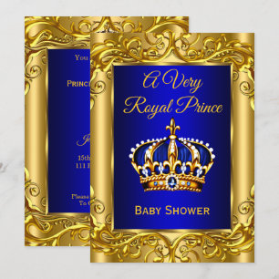 Invitación Royal Prince Baby Shower oro azul real