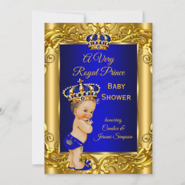 Invitación Royal Prince Baby Shower Royal blue gold brunette