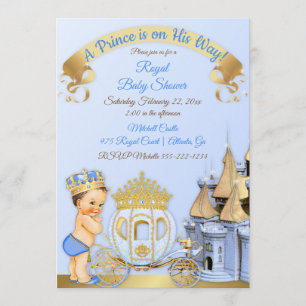Invitación Royal Prince Castle Carriles Blue Gold Boy