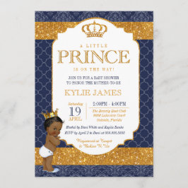 Invitación Royal Prince Navy Blue Gold Baby Shower 2
