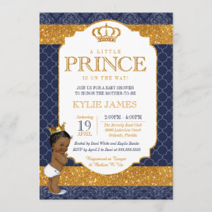 Invitación Royal Prince Navy Blue Gold White Baby Shower 2