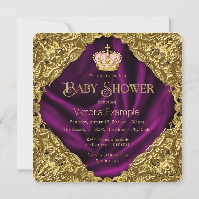 Invitación Royal Princess Baby Shower (Reverso)