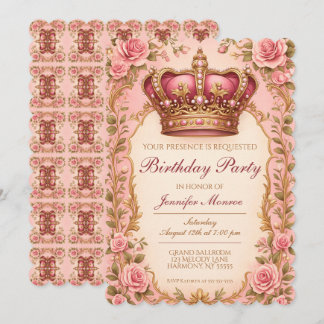 Invitación Royal Princess Birthday Party Crown Ornate