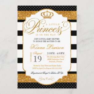 Invitación Royal Princess Black Stripe Gold Baby Shower