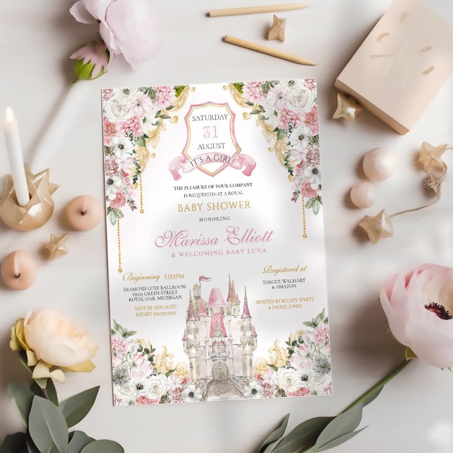 Invitación Royal Princess Rubor Pink Luxury Baby Shower (Subido por el creador)