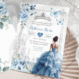 Invitación Royal Princess Silver Dusty Blue Quinceañera