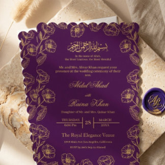 Invitación Royal Purple and Gold Floral Islamic Muslim Nikkah