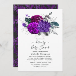 Invitación Royal Purple and Silver Floral Drive By Shower