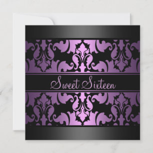 Invitación Royal Purple Damask Sweet16 Birthday Invite