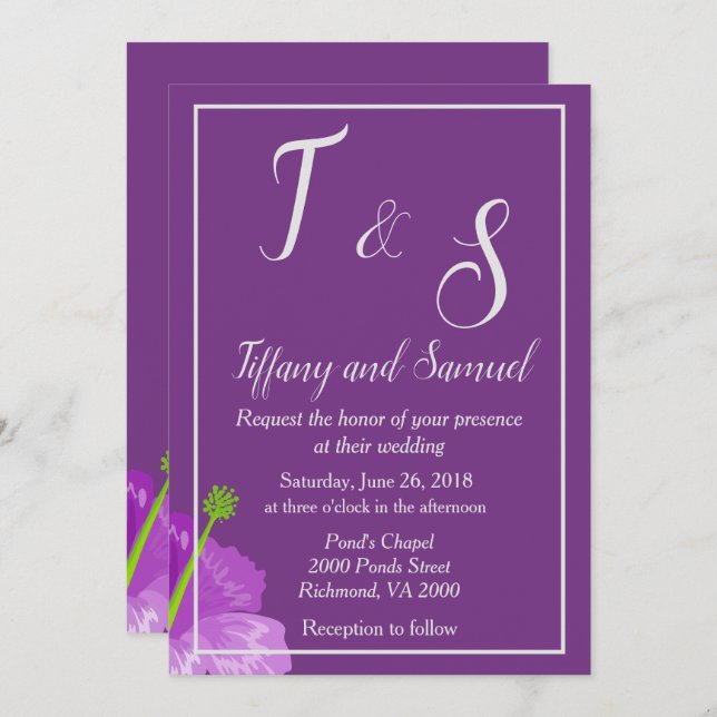 Invitación Royal Purple Floral Boda (Anverso / Reverso)