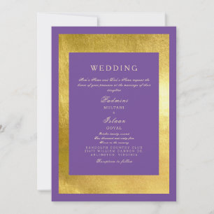 Invitación Royal Purple & Gold Boda de estilo indio