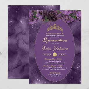 Invitación Royal Purple Gold Butterfly Quinceanera