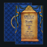 Invitación Royal Purple & Gold Drapes Scroll Birthday Party<br><div class="desc">Personalizar con cualquier texto.</div>