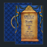 Invitación Royal Purple & Gold Drapes Scroll Birthday Party<br><div class="desc">Personalizar con cualquier texto.</div>