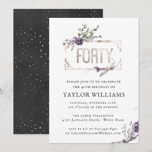 Invitación Royal Purple   Marco de papel de estaño floral orn