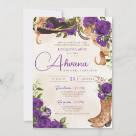 Invitación Royal Purple Quinceanera Rosa Charro Western
