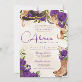 Invitación Royal Purple Quinceanera Violet Charra Western