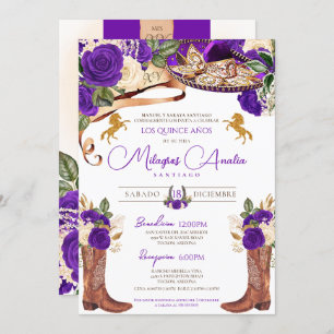 Invitación Royal Purple Rosa Fancy Western Charro